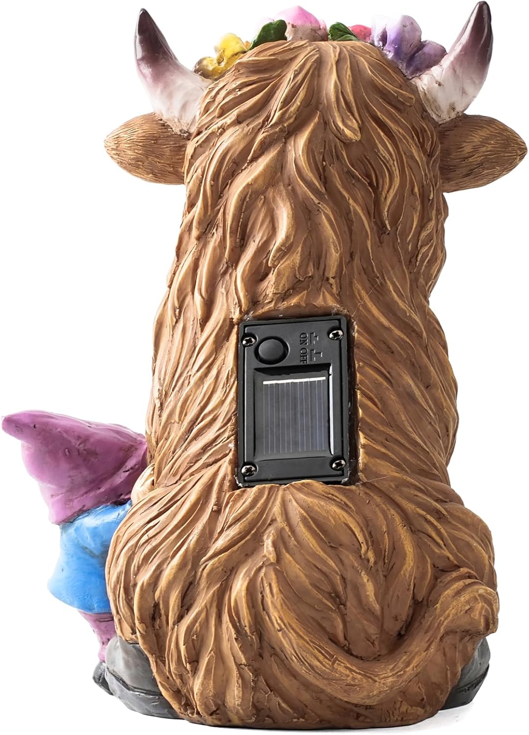 Garden Lantern Statues Resin Highland Cow with Gnome Outdoor Solar Light Decor Funny Decorations for Yard and Patio Gifts