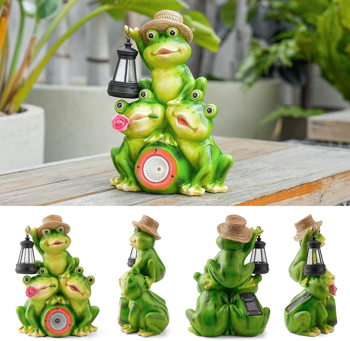 Solar Frog Family Garden Statue Three Frog Figurines with Lantern & LED Light – Cute Solar Yard Decor for Lawn, Patio & Outdoor Pathway – Resin Waterproof Garden Ornament (Family Frogs)