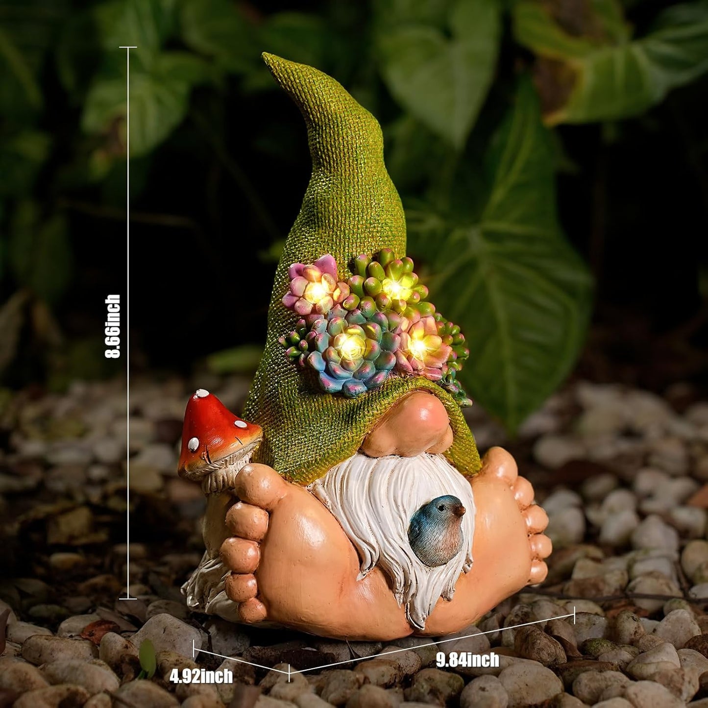 Solar Turtle Garden Statue with Bunny and LED Succulent Flowers – Outdoor Lawn Decor with Lights, Cute Animal Yard Ornament for Patio, Pathway, or Garden Gift (Gnome)