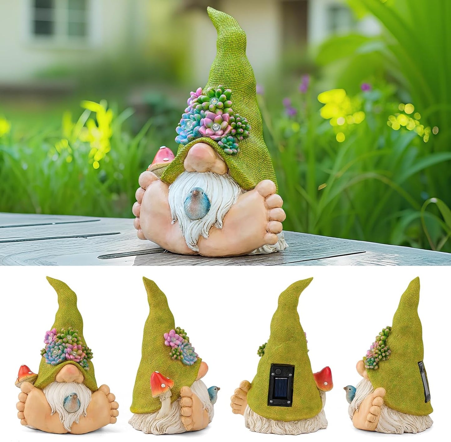 Solar Turtle Garden Statue with Bunny and LED Succulent Flowers – Outdoor Lawn Decor with Lights, Cute Animal Yard Ornament for Patio, Pathway, or Garden Gift (Gnome)