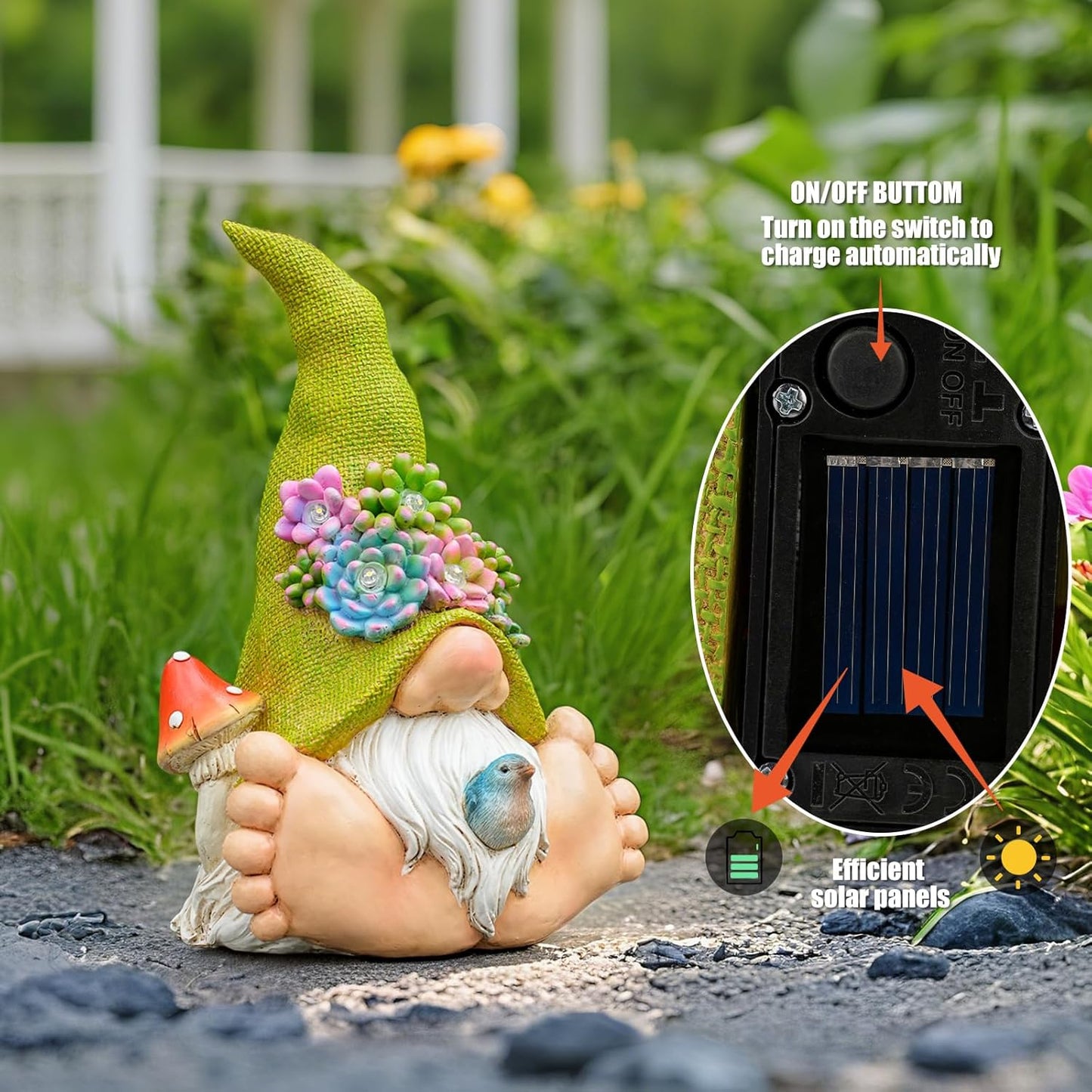 Solar Turtle Garden Statue with Bunny and LED Succulent Flowers – Outdoor Lawn Decor with Lights, Cute Animal Yard Ornament for Patio, Pathway, or Garden Gift (Gnome)