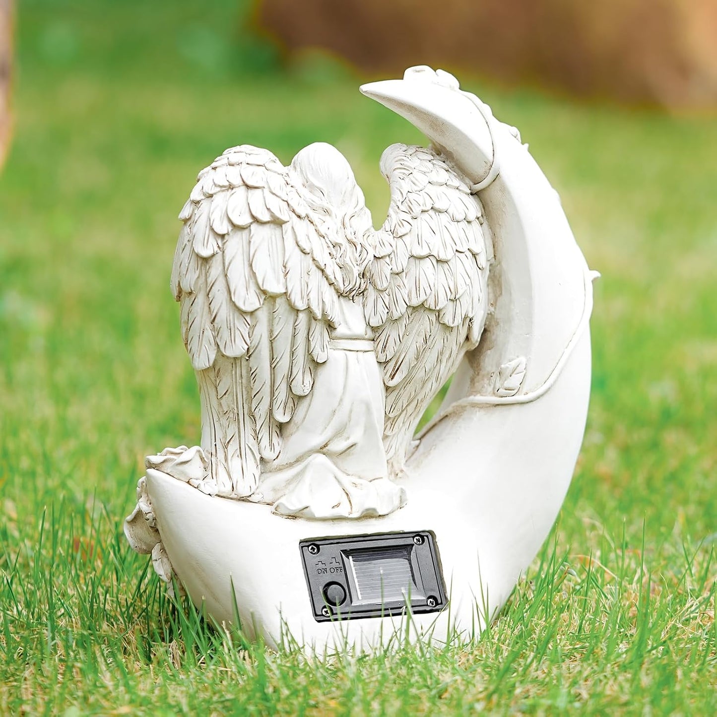 Garden Moon Angel Cute Statues Gifts Resin Solar LED Lights Funny Decor Yard Patio Outside Decoration Gifts, Silver, TOTY02