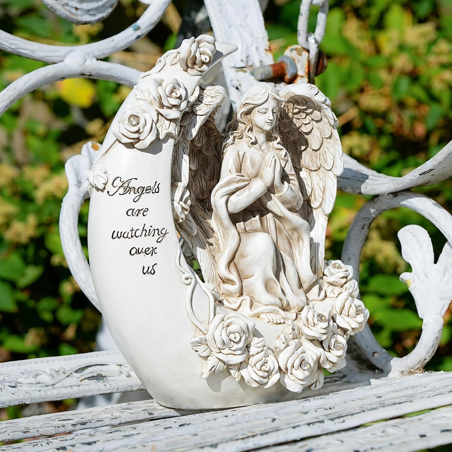 Garden Moon Angel Cute Statues Gifts Resin Solar LED Lights Funny Decor Yard Patio Outside Decoration Gifts, Silver, TOTY02