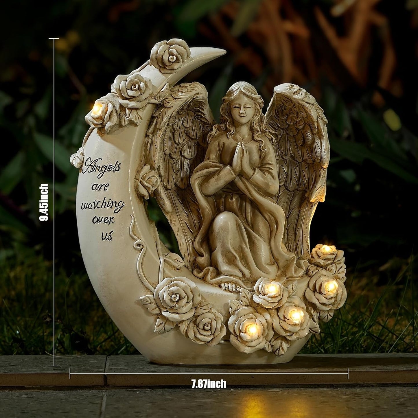 Garden Moon Angel Cute Statues Gifts Resin Solar LED Lights Funny Decor Yard Patio Outside Decoration Gifts, Silver, TOTY02