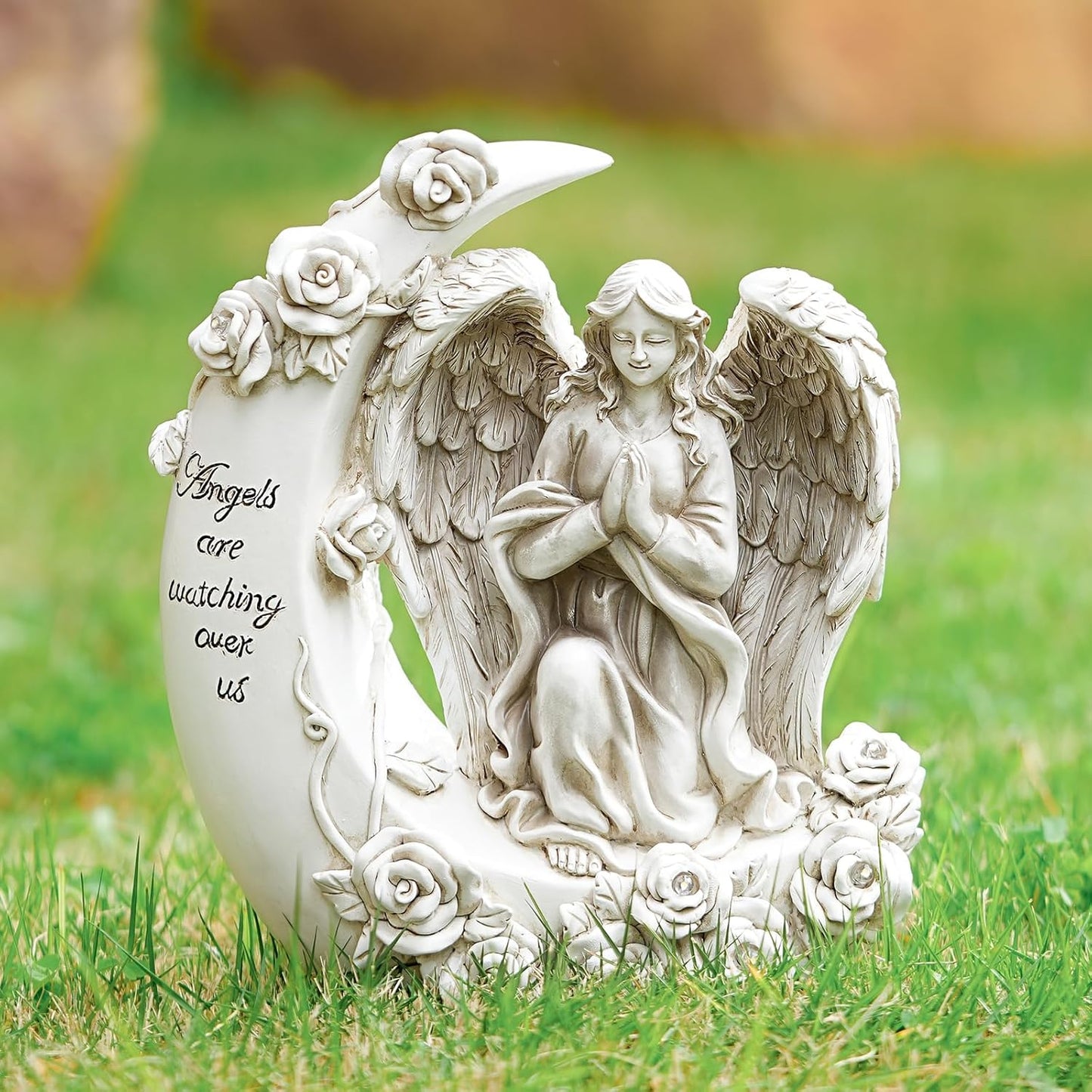 Garden Moon Angel Cute Statues Gifts Resin Solar LED Lights Funny Decor Yard Patio Outside Decoration Gifts, Silver, TOTY02