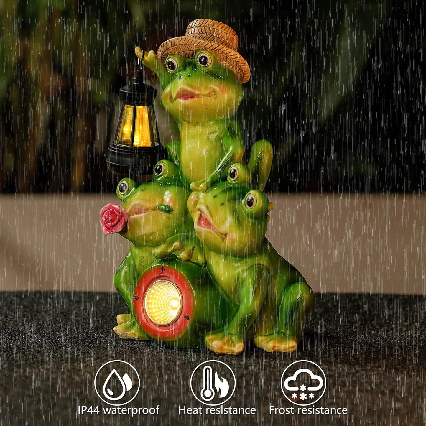 Solar Frog Family Garden Statue Three Frog Figurines with Lantern & LED Light – Cute Solar Yard Decor for Lawn, Patio & Outdoor Pathway – Resin Waterproof Garden Ornament (Family Frogs)