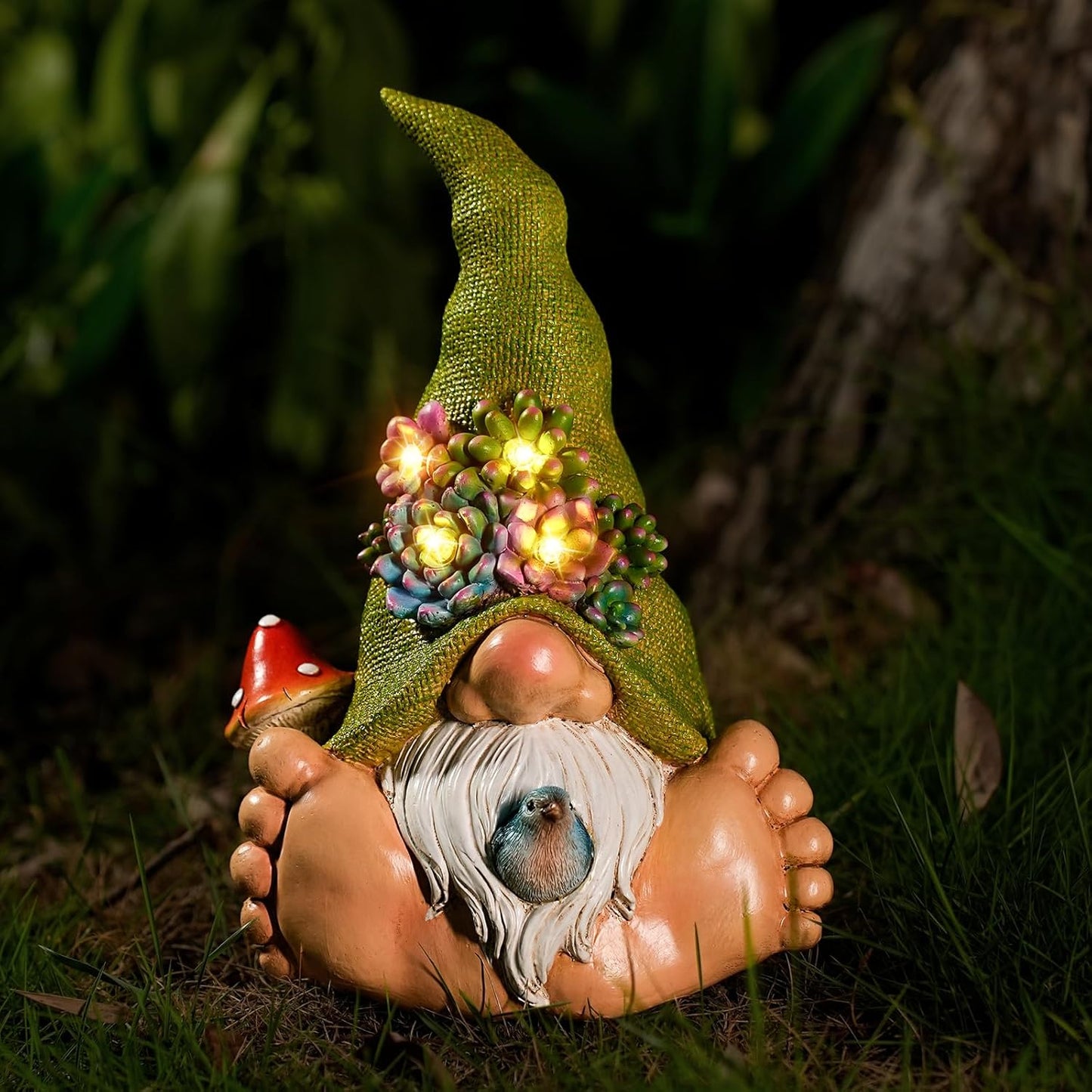 Solar Turtle Garden Statue with Bunny and LED Succulent Flowers – Outdoor Lawn Decor with Lights, Cute Animal Yard Ornament for Patio, Pathway, or Garden Gift (Gnome)