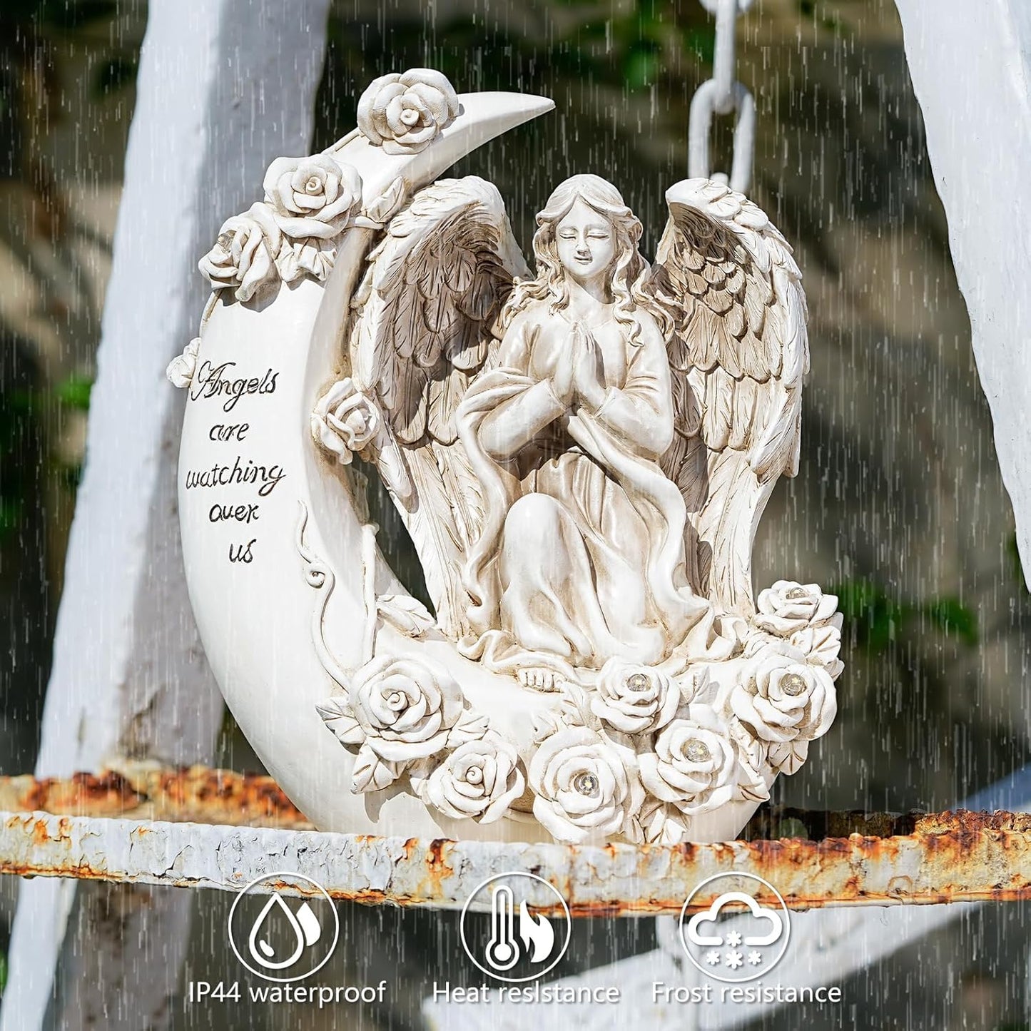 Garden Moon Angel Cute Statues Gifts Resin Solar LED Lights Funny Decor Yard Patio Outside Decoration Gifts, Silver, TOTY02